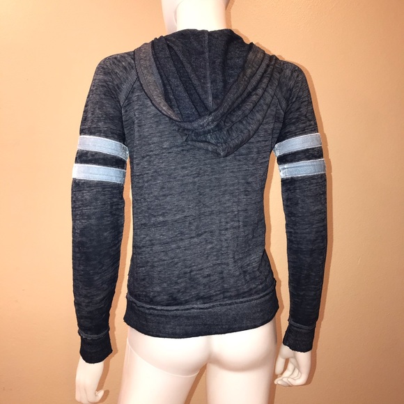 No Boundaries Burnout Hoodie Jacket Womens Junior Size XS Blue Varsity Stripe - Picture 3 of 15